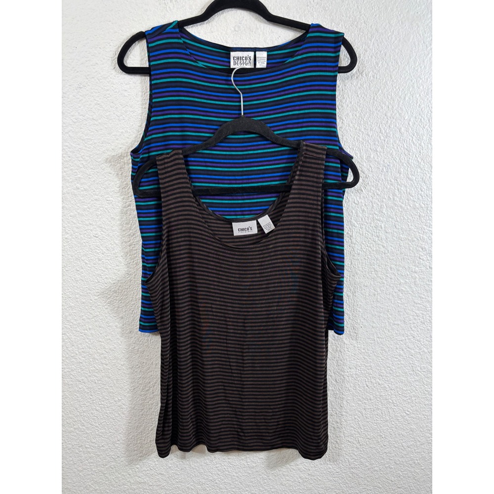 Chico's Travelers Tank‎ Top Lot of 2 Size 3 Shell Black Embroidered